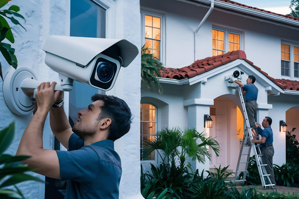Smart Secures technician installing a CCTV camera